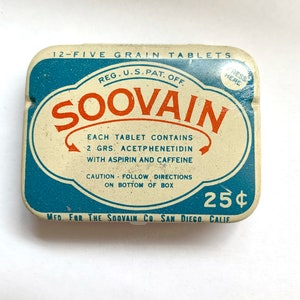 Vintage SOOVAIN Aspirin Tin: Litho Advertising Pocket Tin, San Diego
