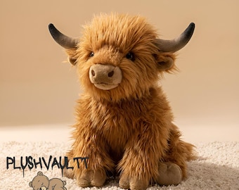 Realistic Highland Cow Plush 25cm - Adorable Fluffy Scottish 'Hairy Coo' Toy - Soft Farm Animal Stuffed Toy for Nursery Decor