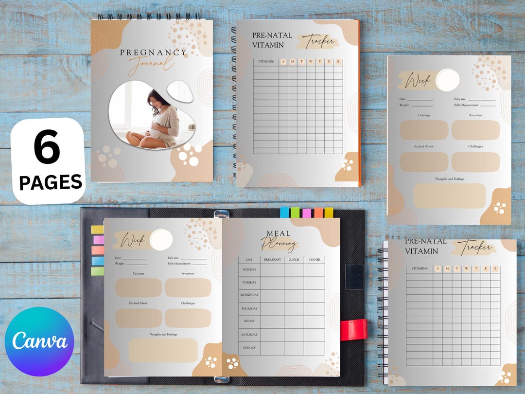 Aesthetic Pregnancy Planner Printable Digital Journal | Weekly Pregnancy Tracker Meal Planner ...
