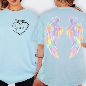 Rainbow Angel Wings Back T-shirt | Heart Memorial Front Top | Personalize with Initials Tee | Special Design for the Loss of a Loved One
