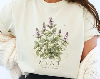 Mint Shirt, Vintage Herb Garden Tee, Cottagecore Garden Gift, Botanical Tee, Comfort Colors Tee, Herb Lover Gift