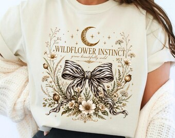 Wildflower Instinct Shirt, Zebra Print Bow Tee, Wildlife Botanical Gift, Comfort Colors Tee, Wild at Heart Collection