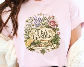 Tea Garden Shirt, Vintage Botanical Tee, Tea Lover Gift, Cottagecore Tee, Comfort Colors Tee, Heirloom Garden Collection