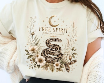 Free Spirit Shirt, Vintage Snake Tee, Wildlife Botanical Gift, Comfort Colors Tee, Wild at Heart Collection