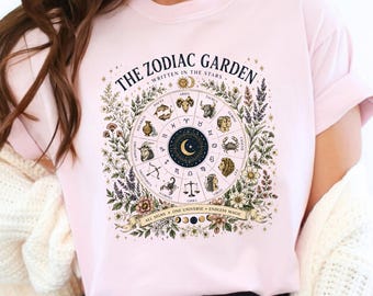 Zodiac Garden Wheel Shirt, All 12 Signs Tee, Astrology Gift, Celestial Botanical Tee, Comfort Colors Tee, Heirloom Garden Collection