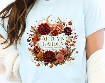 Autumn Garden Shirt, Celestial Botanical Tee, Fall Wreath Gift, Floral Tee, Comfort Colors Tee, Seasonal Garden Collection
