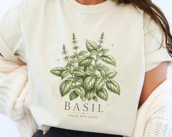 Basil Shirt, Vintage Herb Garden Tee, Kitchen Gardener Gift, Botanical Tee, Comfort Colors Tee, Herb Lover Gift