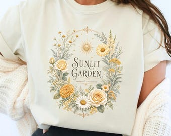 Sunlit Garden Shirt | Vintage Floral Tee | Golden Botanical T-Shirt | Comfort Colors 1717 | Garden Lover Gift