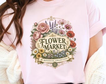 Flower Market Shirt, Vintage Botanical Tee, Floral Market Gift, Cottagecore Tee, Comfort Colors Tee, Heirloom Garden Collection
