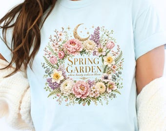 Spring Garden Shirt, Celestial Botanical Tee, Floral Wreath Gift, Spring Floral Tee, Comfort Colors Tee, Seasonal Garden Collection