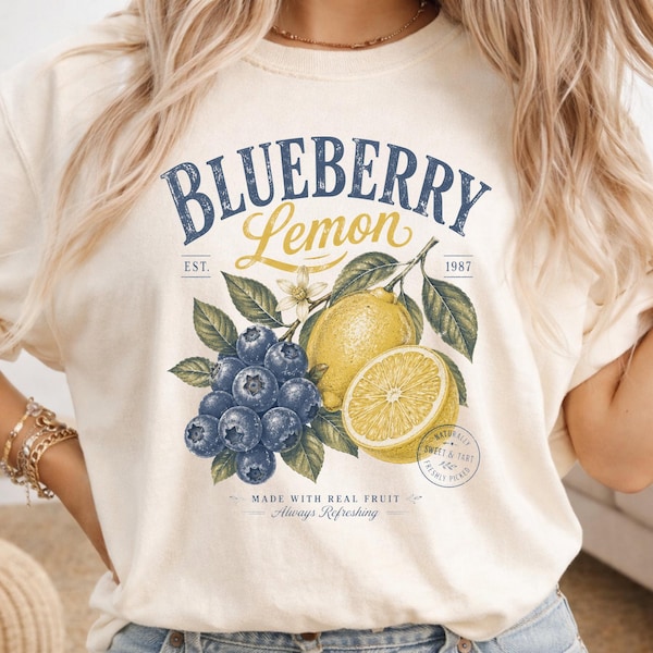 Blueberry Lemon Shirt | Comfort Colors Graphic Tee | Retro Fruit Tee | Farmers Market Shirt | Cottagecore Top | Summer Gift for Her