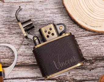 Engraved Leather Lighter, Zippo Style Custom Lighter for Him, Personalized Lighter, Birthday Gift, Unique Father’s Day Gift for Him