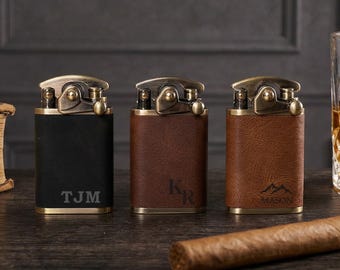 Vintage Leather Lighter – Personalized Engraved Lighter, Custom Lighter for Him, Groomsmen Gift, Unique Father’s Day Gift for Him