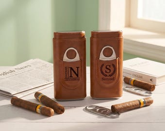 Leather Cigar Case with Cutter, Personalized Cigar Holder, Gift for Husband, Dad Gift, Groomsmen Gift