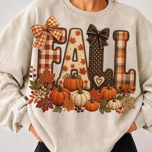 Herfst patchwork letters PNG, gezellig herfst sublimatieontwerp, pompoen geruit herfstwoord PNG voor T-shirt, mok, Thanksgiving decoratie PNG