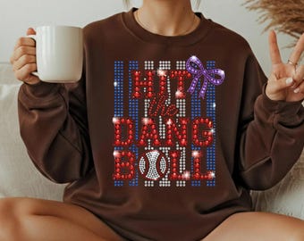 Hit The Ball Baseball Rhinestone PNG | Bling Baseball Mom Sublimation Design | Patriotic Sparkle Baseball Shirt Graphic | DTF Transfer PNG |
