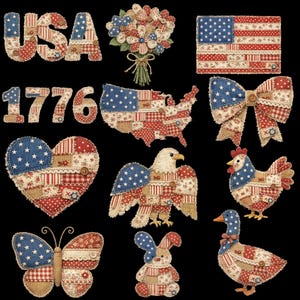 Faux Patchwork USA Png, 4th of July Png Bundle, Patchwork Patriotic PNG, Faux Yarn USA Png