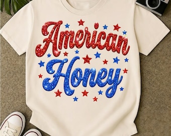 Trendy Western Striped American Honey PNG, Preppy 4th of July PNG, Patriotic Memorial Day Png, Retro 4th of July Shirt, Girly USA Shirt Png