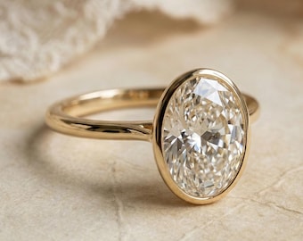2 CT Bezel Set Oval Cut Moissanite Diamond Engagement Ring 14K Solid Gold Classic Solitaire Vintage Wedding Ring Perfect Gift Ring For Her