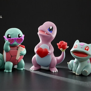 Pocket Monsters Valentines Pack 3D STL Files - Charmander - Bulbasaur - Squirtle -