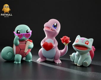 Pocket Monsters Valentines Pack 3D STL Files - Charmander - Bulbasaur - Squirtle -