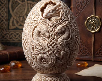 Celtic Dragon Egg STL File | Intricate Fantasy Baby Dragon Model | Tabletop Decor