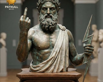 Zeus Bust Statue with Middle Finger | Greek Mythology Decor | Printable 3D STL File