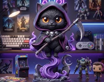 Grim Reaper Cat STL File | Halloween 3D Print Model | Spooky Kitty Figurine
