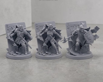 Playing Card Warriors 3D Printable STL Files - King, Queen, Jack Fantasy Miniatures Set