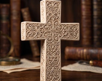 Ornate Cross STL File for 3D Printing | Intricate Religious Decor 3D Model | Digital Download