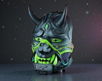 Neon Warrior Samurai Mask: Halloweoen cosplay prop (3D Print STL Files)