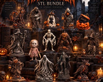 14 Halloween STL Bundle 1 | Spooky Figures 3D Print Files | Horror Tabletop Miniatures
