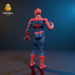 K&ouml;nnte beinhalten: Eine Spider-Man-Actionfigur, von hinten gesehen, mit detailliertem Kost&uuml;mdesign. Die Figur ist &uuml;berwiegend blau und rot, mit einem Spinnenemblem auf dem R&uuml;cken. Die Pose deutet auf Bewegung hin. Der Text "PATNULL 3D STL" ist sichtbar.