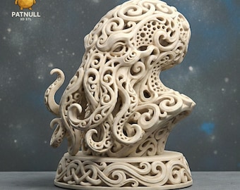 Cthulhu Filigree Bust STL – Lovecraft Horror 3D Printable Sculpture – Ornamental Dark Fantasy Art Statue