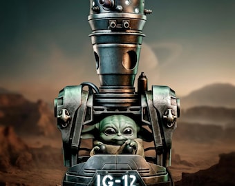 IG-12 and Grogu 3D Figure STL | Pre-Supported Multipart 3D Printable Model