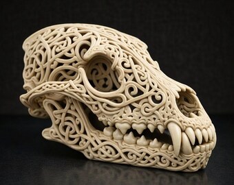 Celtic Wolf Skull Sculpture - Intricate Nordic Desk Decor 3D STL Files