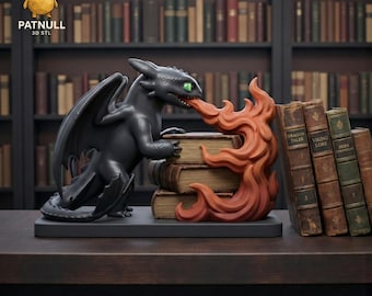 Toothless Dragon Bookend STL File | Fire Breathing Book Nook (Digital Download)