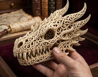 Dragon Skull STL File | 3D Printable Filigree Bone Dragon Head | Fantasy Gothic Decor