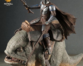 The Mandalorian Riding Blurrg – Star Wars Diorama STL File for 3D Printing