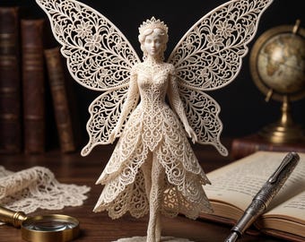 Filigree Fairy Figurine STL File | Intricate Lace Angel 3D Model