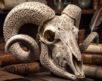 Celtic Ram Skull STL File | Intricate Carved Skull 3D Print Model | Animal Bone Art