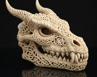 Celtic Filigree Dragon Skull STL File, Intricate Knotwork Bone Carving Design, Fantasy Decor STL