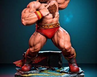 Brutal Wrestling Champion Statue STL | Muscular Arena Fighter Diorama | High Detail 3D Print File