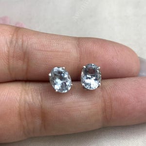 Natural Aquamarine Stud Earrings | Sterling Silver | March Birthstone