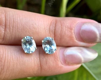 Pendientes de aguamarina natural / Plata de ley / Piedra natal de marzo