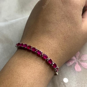 Ruby Half Tennis Bracelet | 925 Sterling Silver | May Birthstone Jewellery | Gift for Her