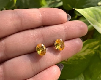 Pendientes de citrino natural / Pendientes de plata 925 / Piedra natal de noviembre / Gema amarilla ovalada