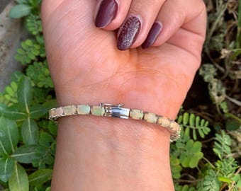 Tennisarmband natuurlijk opaal | 925 sterlingzilver | Iriserende opaalsieraden | Cadeau voor haar