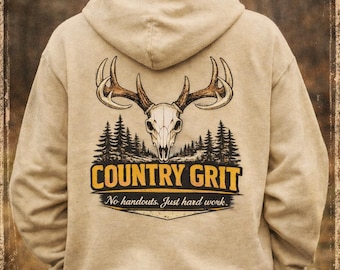 Country Grit Deer Skull Hoodie | Rugged Outdoors Sweatshirt