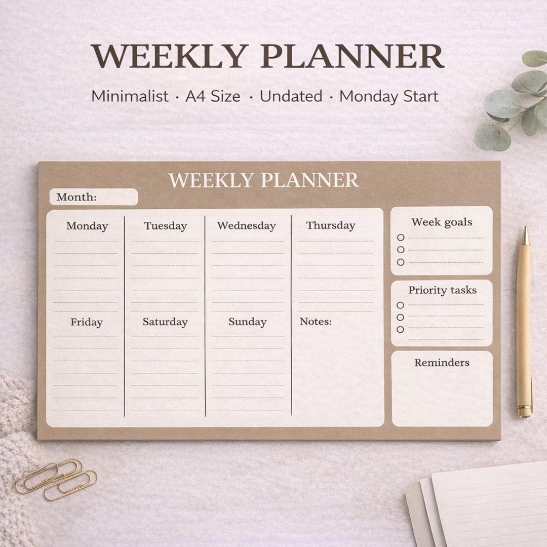 Weekly Planner Printable A4 Landscape | Minimalist Weekly Schedule With ...